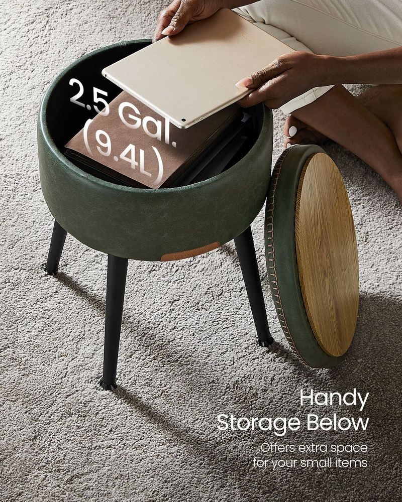 Round Storage Ottoman - Steel Legs - Upholstered Seating