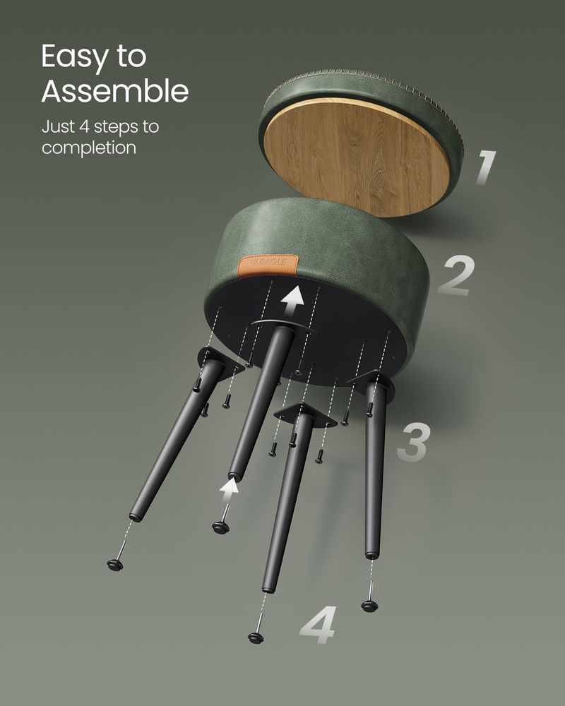 Round Storage Ottoman - Steel Legs - Upholstered Seating