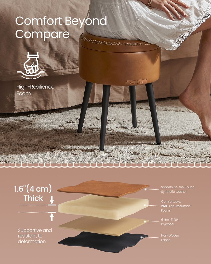 Round Storage Ottoman - Steel Legs - Upholstered Seating