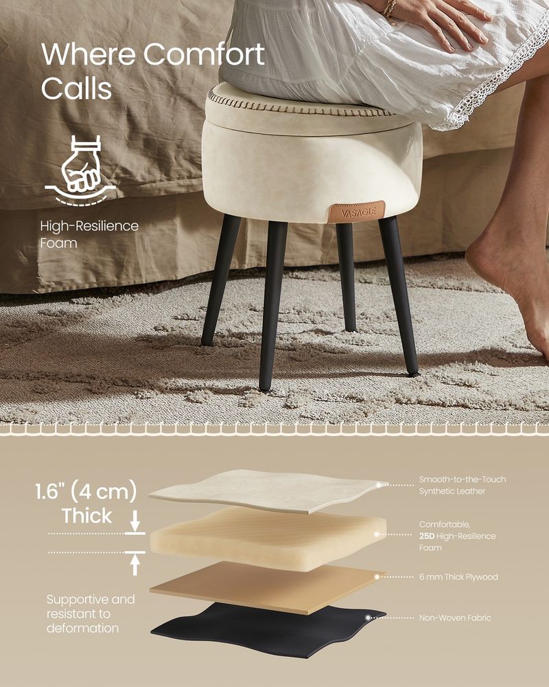 Round Storage Ottoman - Steel Legs - Upholstered Seating