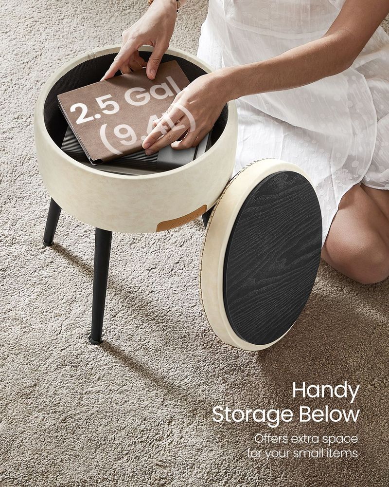 Round Storage Ottoman - Steel Legs - Upholstered Seating