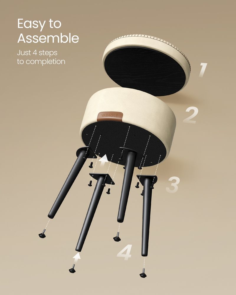 Round Storage Ottoman - Steel Legs - Upholstered Seating