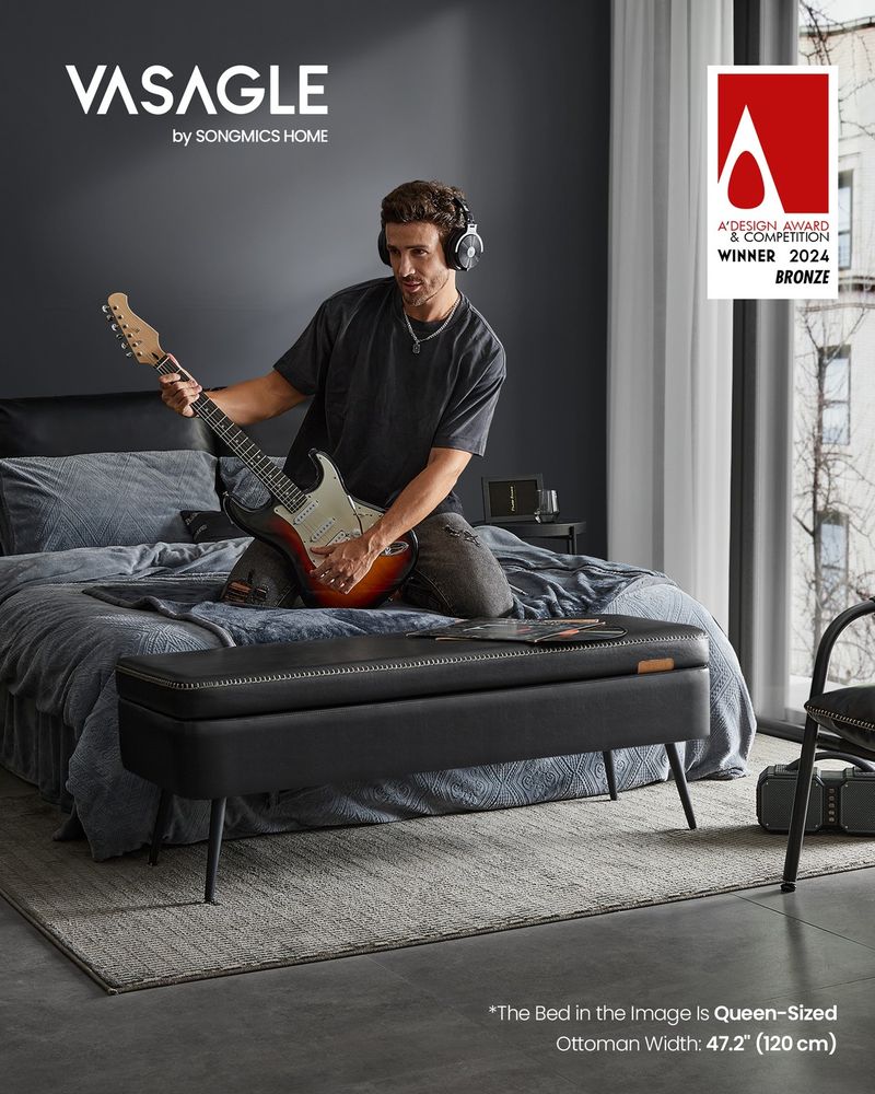 Storage Ottoman Bench - Steel Legs - Forest Green Upholstered