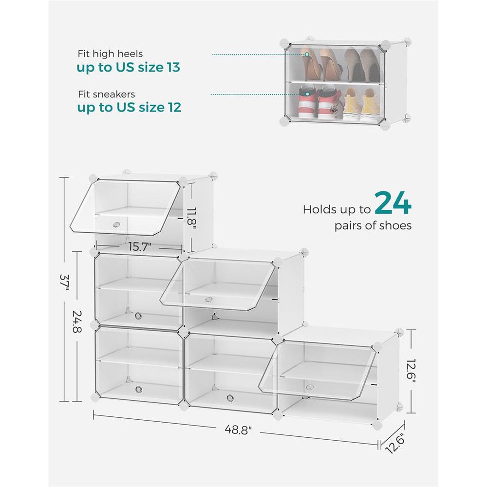 Shoe Organizer Cabinet - 6 Cubes With Doors - Holds 24 Pairs