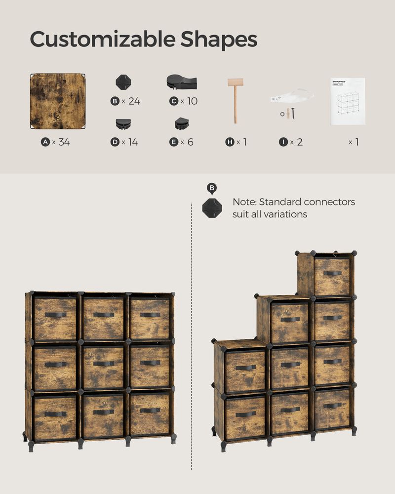 Cube Storage Organizer - With Storage Boxes - Set Of 16