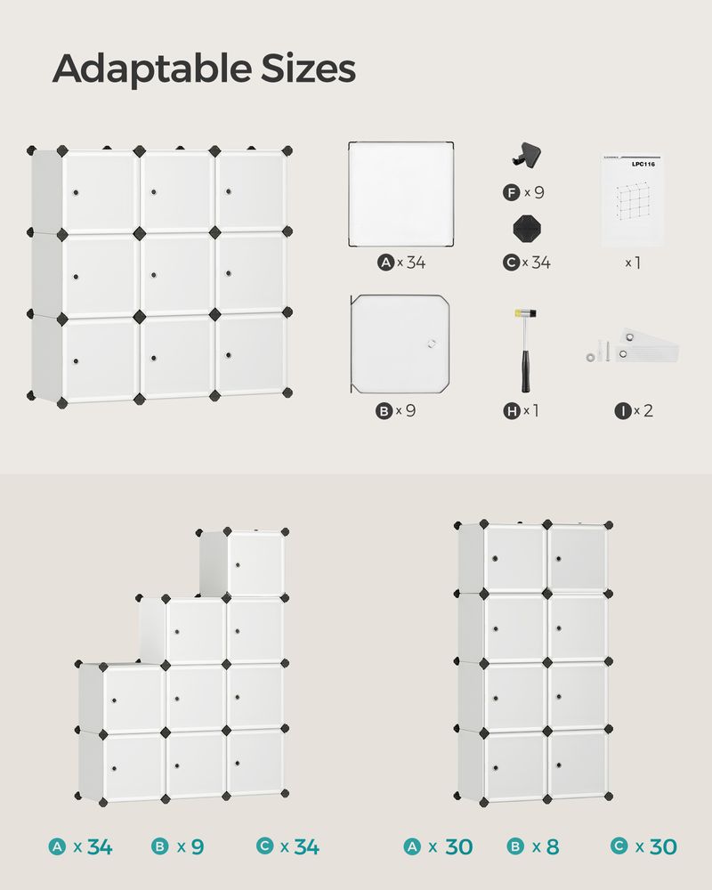 Cube Storage Organizer - With Doors - Set Of 12 Plastic Cubes