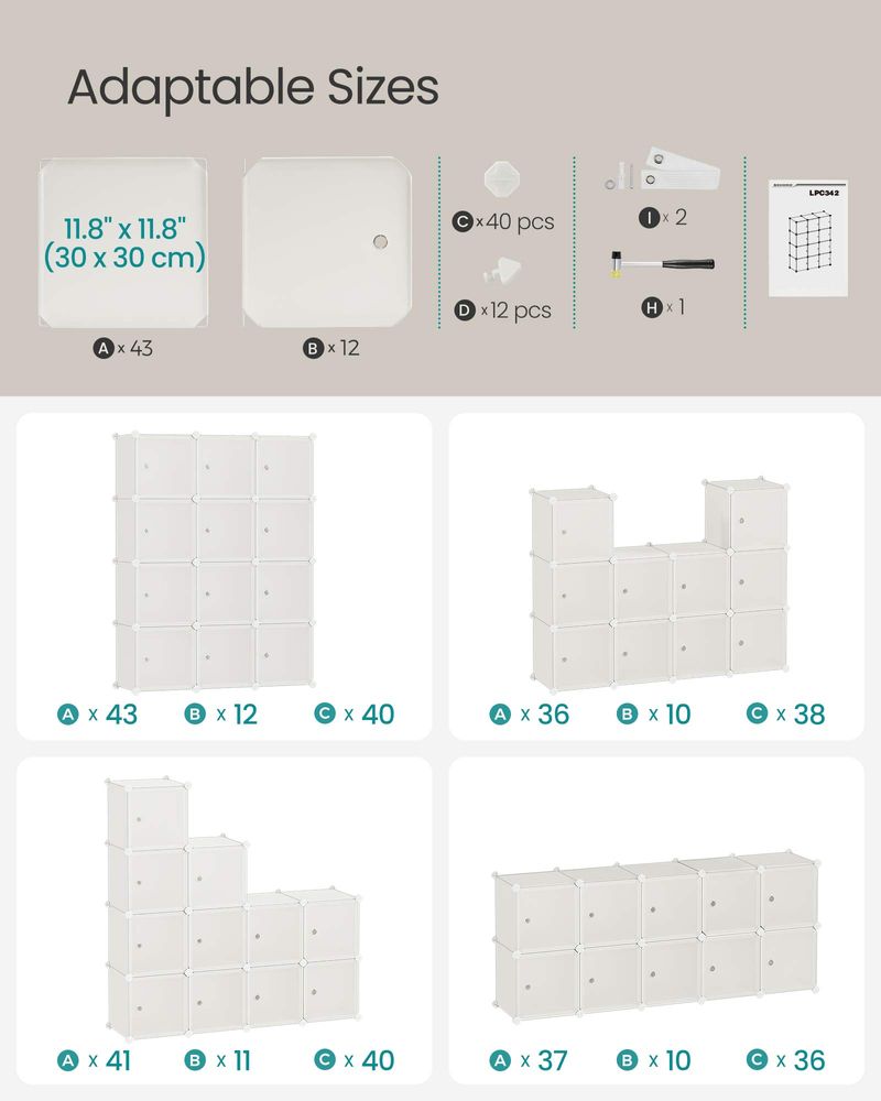 Cube Storage Organizer - With Doors - Set Of 12 Plastic Cubes