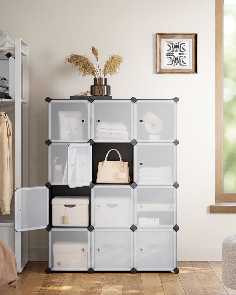 Cube Storage Organizer - With Doors - Set Of 12 Plastic Cubes