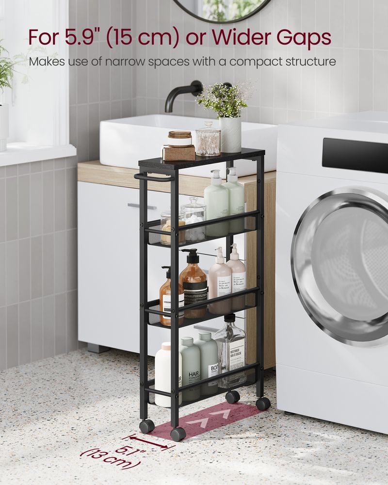 Rolling Storage Cart - 4 Or 5 Tier - Slim With Wheels