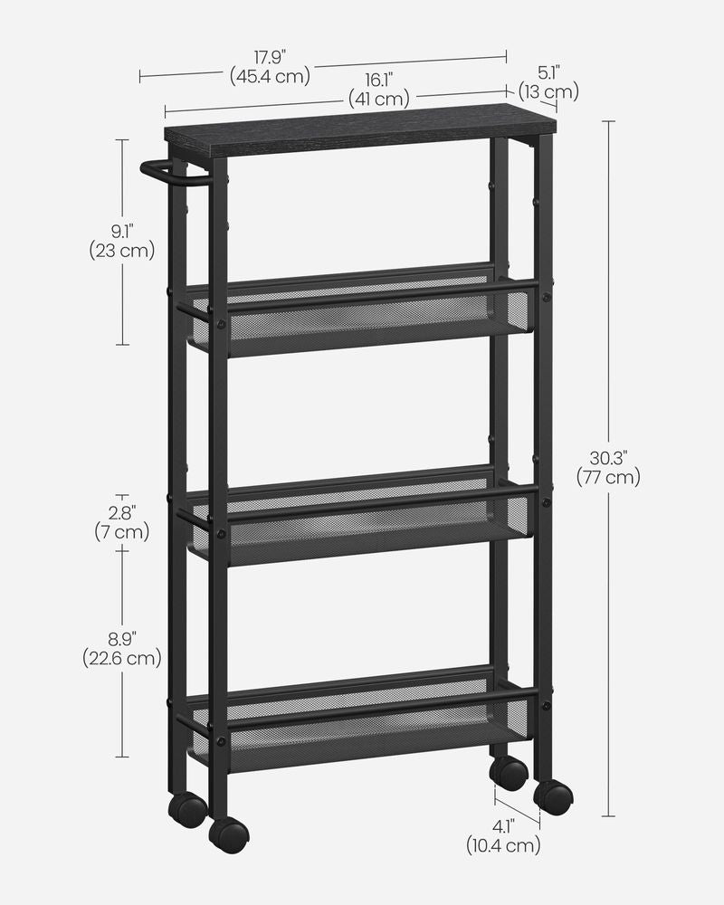 Rolling Storage Cart - 4 Or 5 Tier - Slim With Wheels