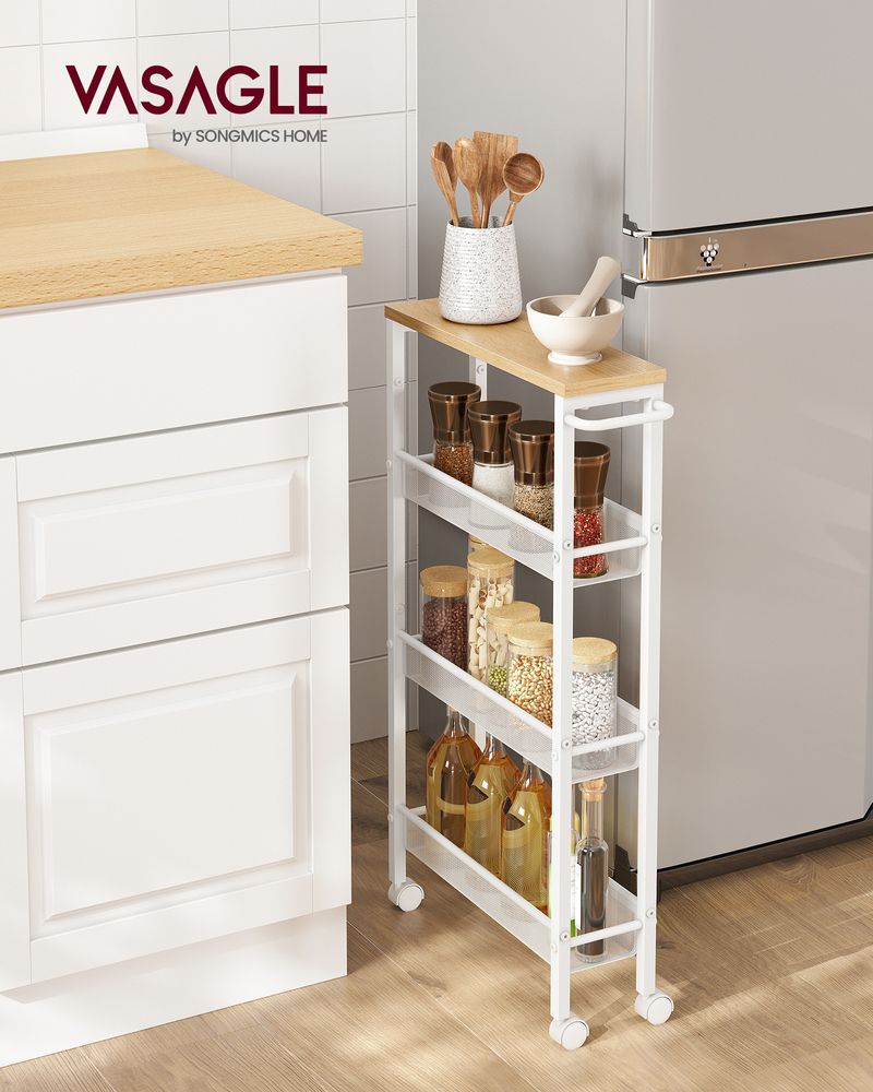 Rolling Storage Cart - 4 Or 5 Tier - Slim With Wheels