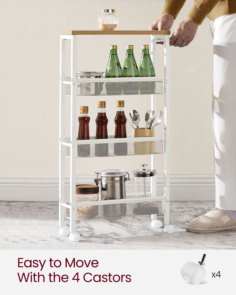 Rolling Storage Cart - 4 Or 5 Tier - Slim With Wheels