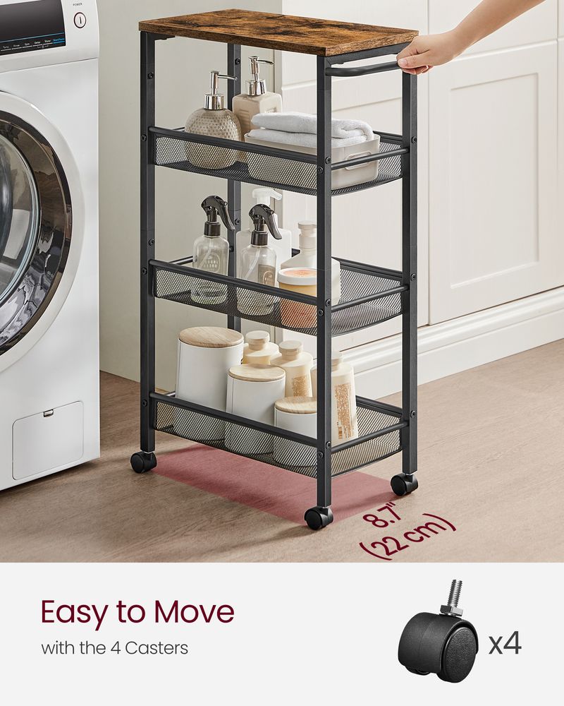 Rolling Storage Cart - 4 Or 5 Tier - Slim With Wheels