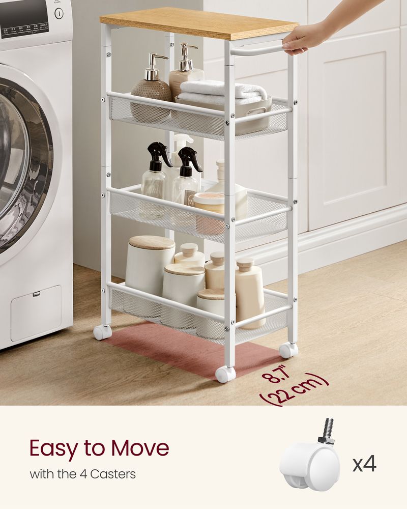 Rolling Storage Cart - 4 Or 5 Tier - Slim With Wheels
