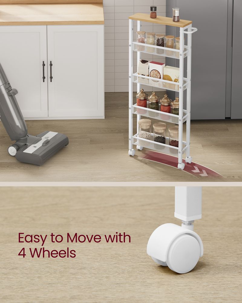 Rolling Storage Cart - 4 Or 5 Tier - Slim With Wheels
