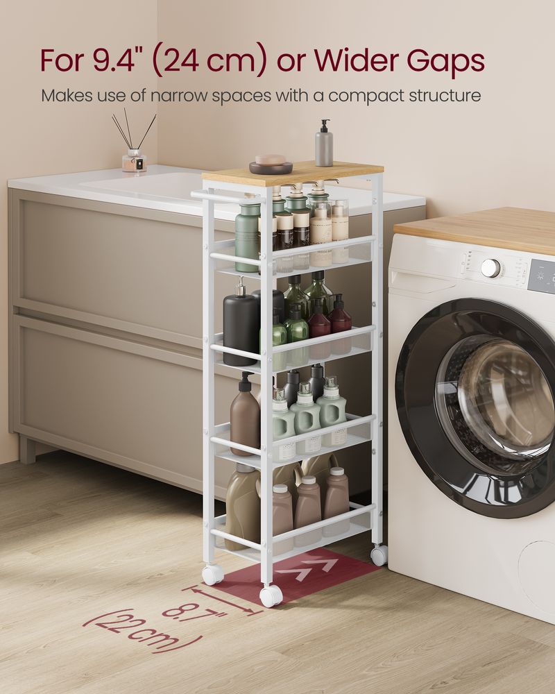 Rolling Storage Cart - 4 Or 5 Tier - Slim With Wheels