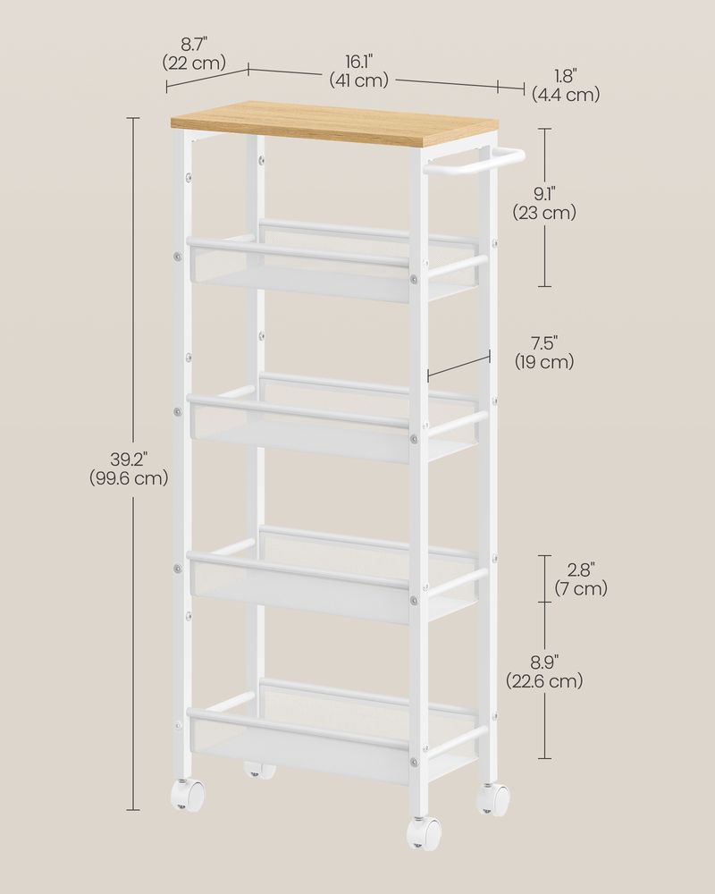 Rolling Storage Cart - 4 Or 5 Tier - Slim With Wheels