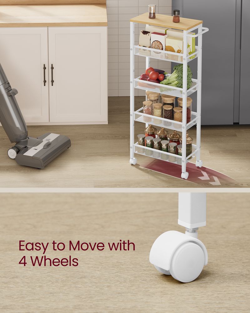 Rolling Storage Cart - 4 Or 5 Tier - Slim With Wheels