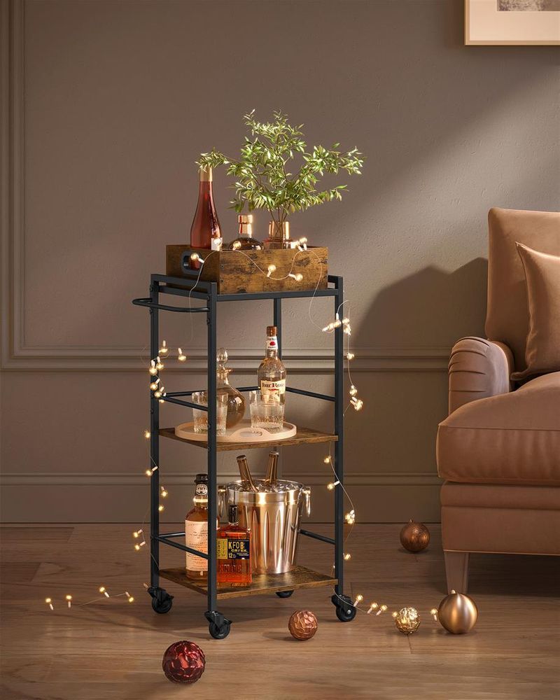 Kitchen Serving Cart - With Removable Tray - Rolling Trolley