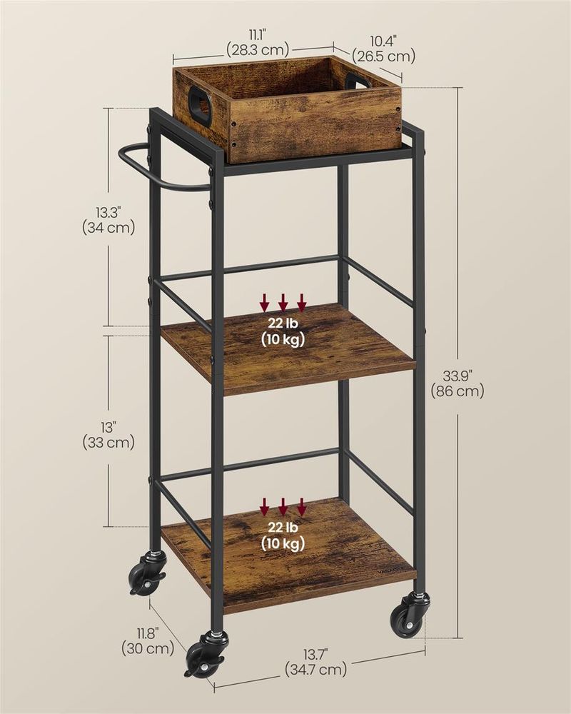 Kitchen Serving Cart - With Removable Tray - Rolling Trolley