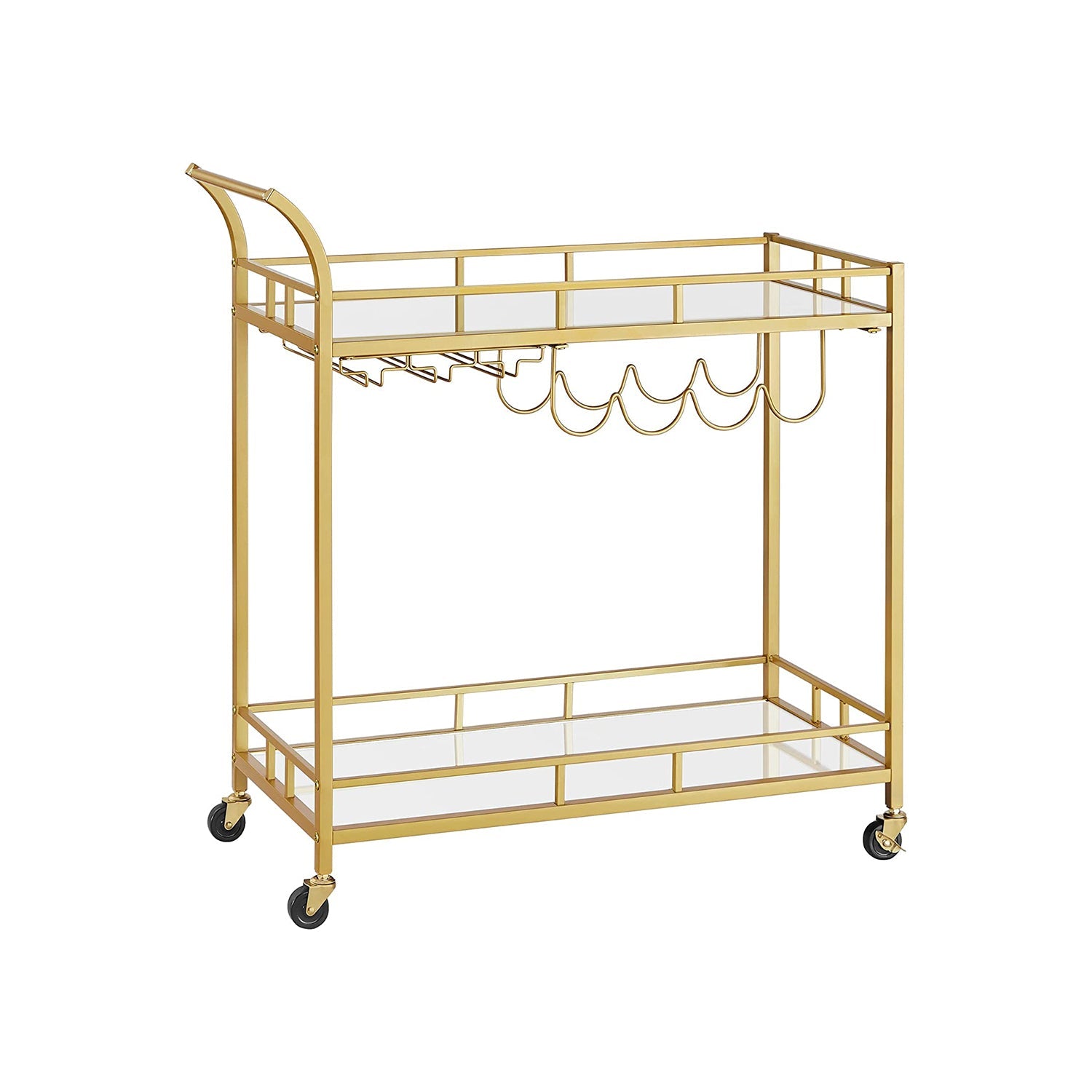 Home Bar Serving Cart - 2 Mirrored Shelves - Rolling Design