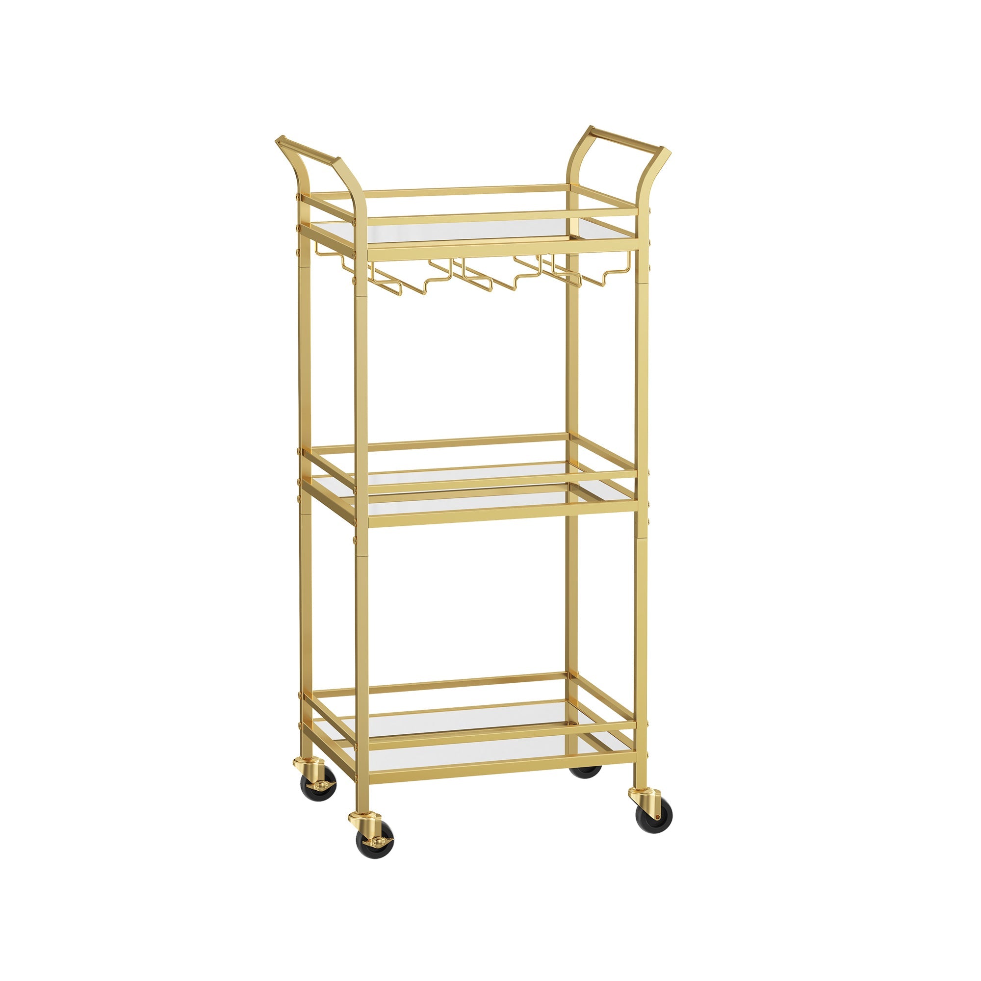 Bar Cart - Small 3 Tier - Mirrored Shelves With Wheels
