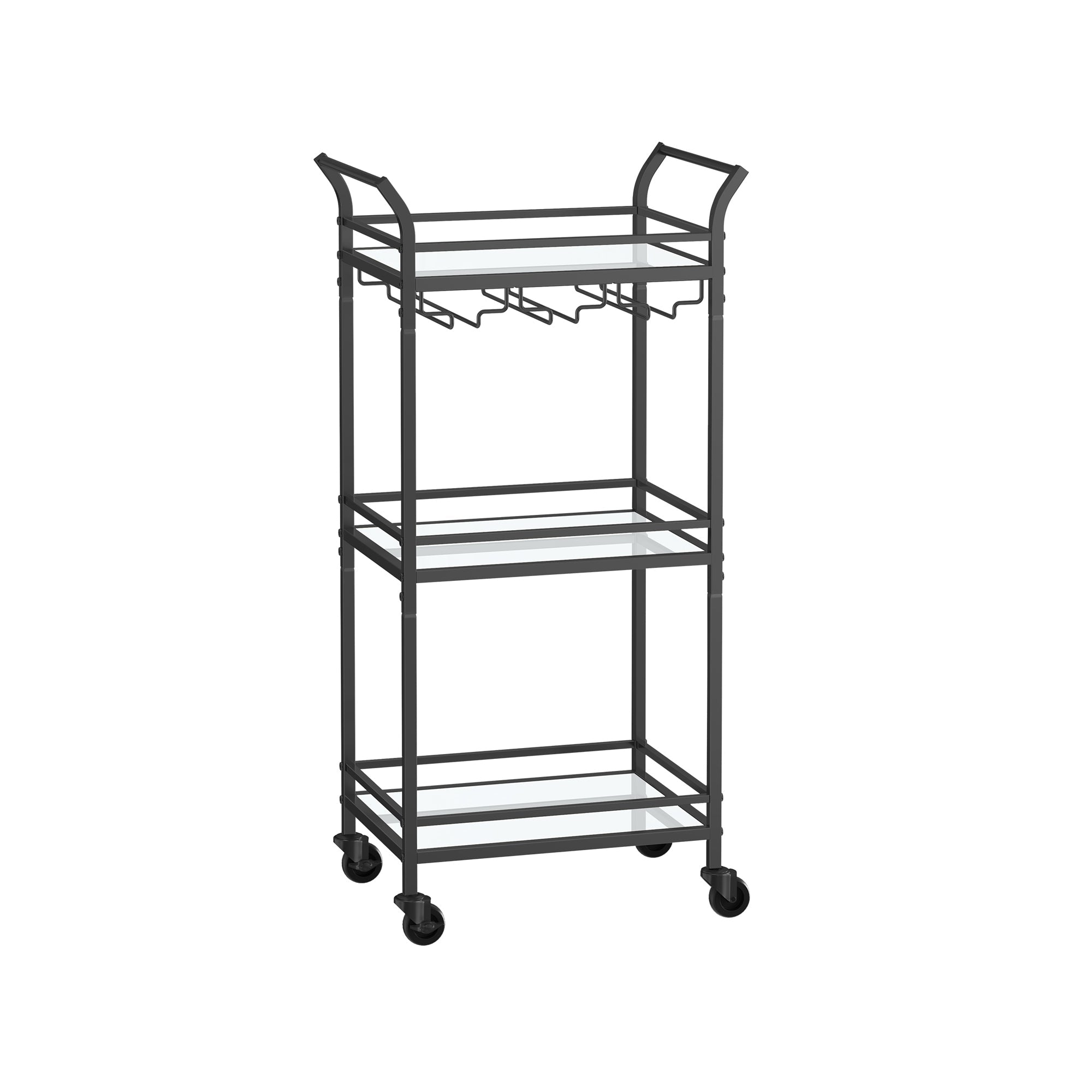 Bar Cart - Small 3 Tier - Mirrored Shelves With Wheels