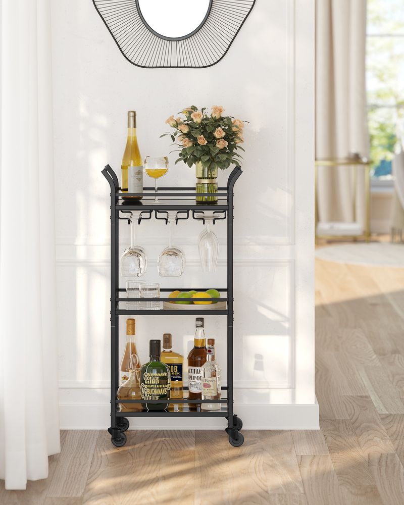 Bar Cart - Small 3 Tier - Mirrored Shelves With Wheels