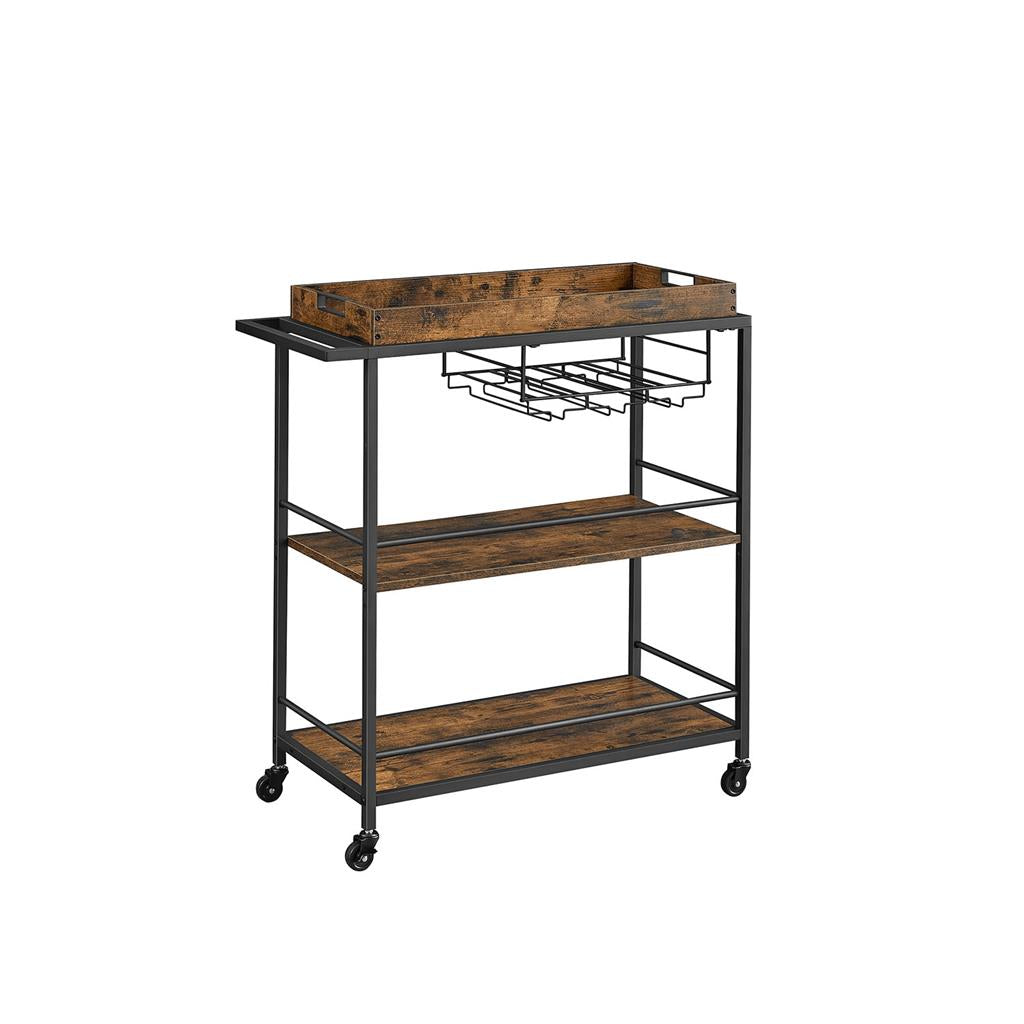Kitchen Serving Cart - With Removable Tray - Rolling Trolley