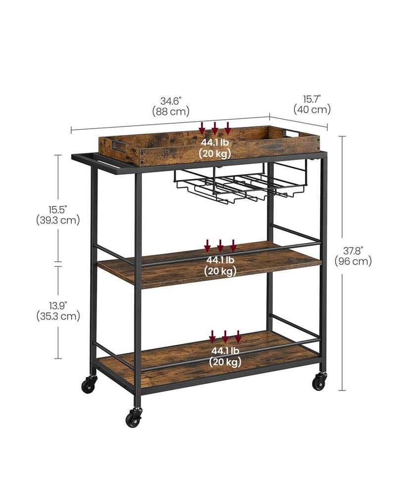 Kitchen Serving Cart - With Removable Tray - Rolling Trolley