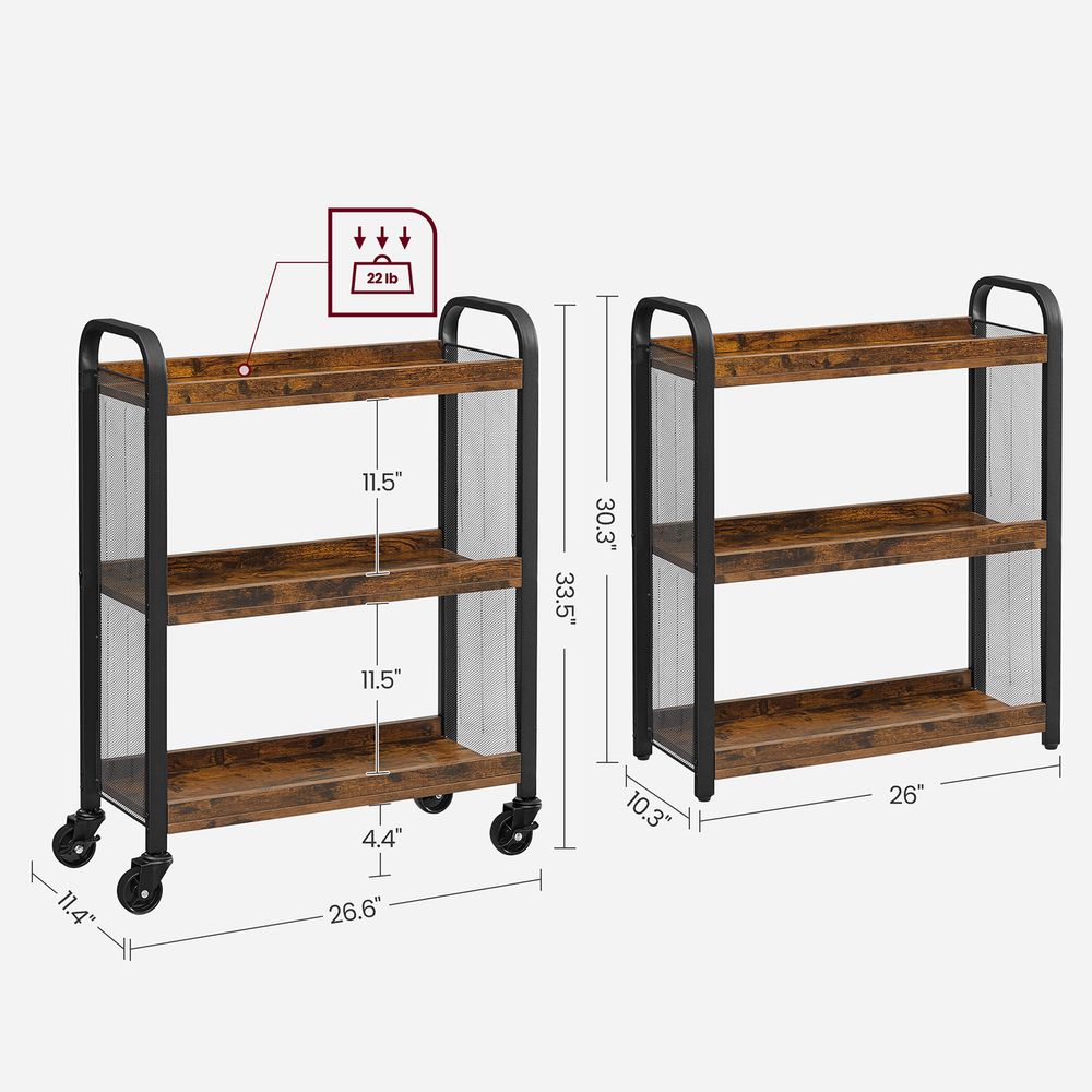 Narrow Storage Cart - 3 Tier - Rolling With Wheels