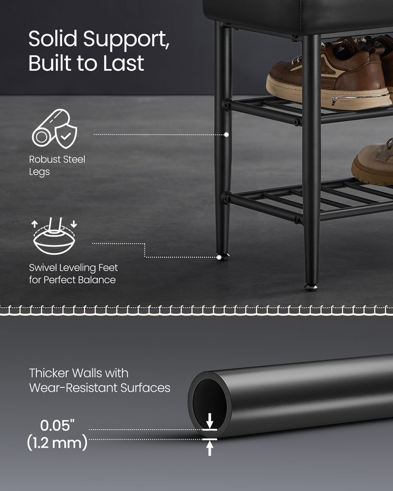 Shoe Bench With Cushion - Metal Shelves - Entryway Storage