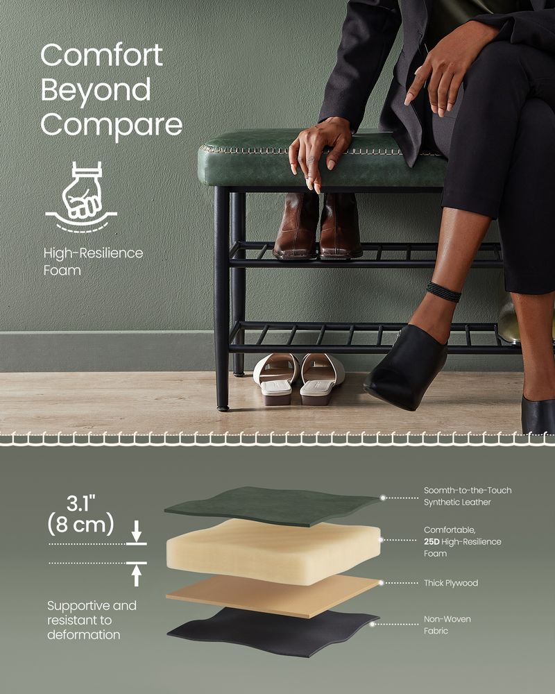 Shoe Bench With Cushion - Metal Shelves - Entryway Storage