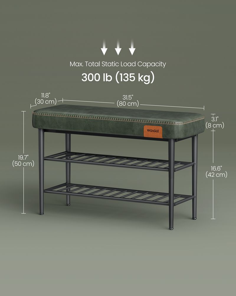 Shoe Bench With Cushion - Metal Shelves - Entryway Storage