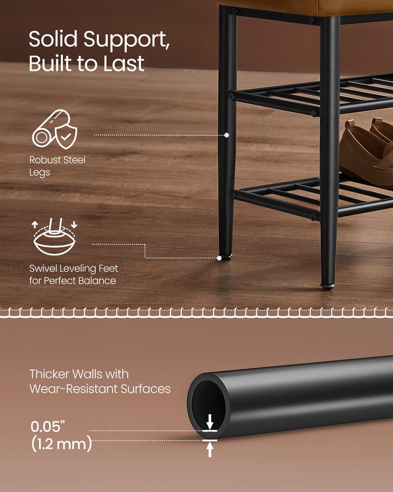 Shoe Bench With Cushion - Metal Shelves - Entryway Storage