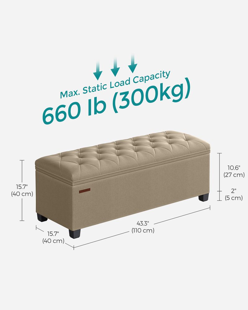 Storage Ottoman Bench With Legs - 660 lb Load - Large Capacity