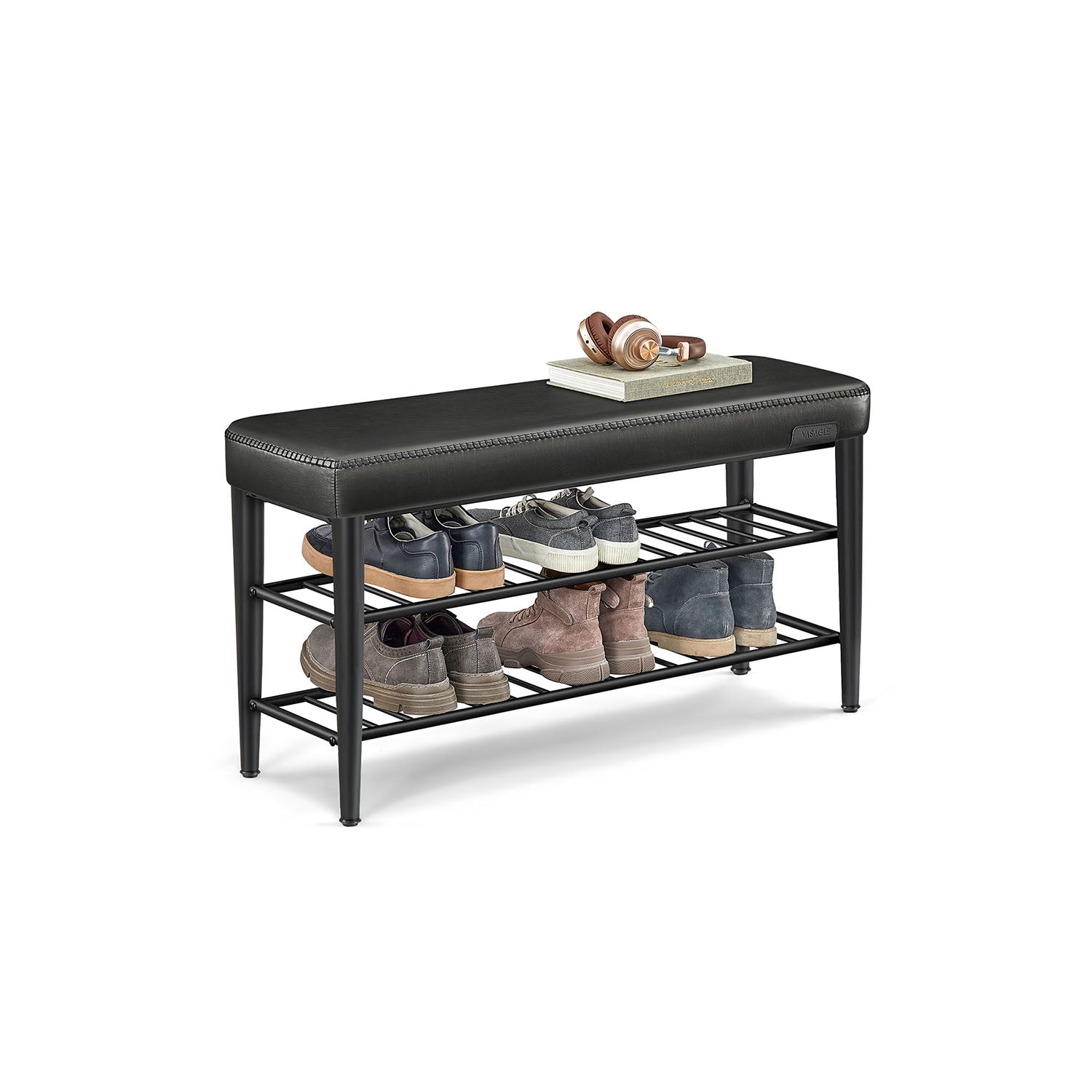 Shoe Bench With Cushion - Metal Shelves - Entryway Storage