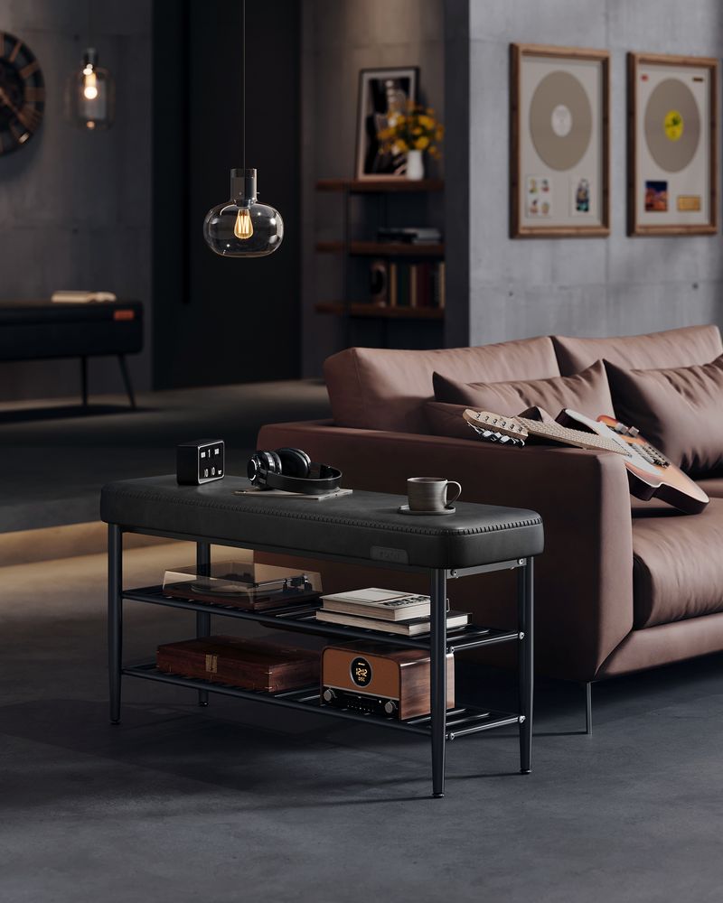 Shoe Bench With Cushion - Metal Shelves - Entryway Storage