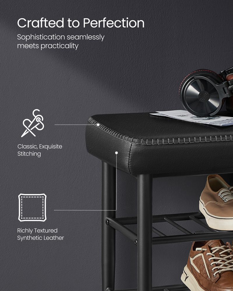 Shoe Bench With Cushion - Metal Shelves - Entryway Storage