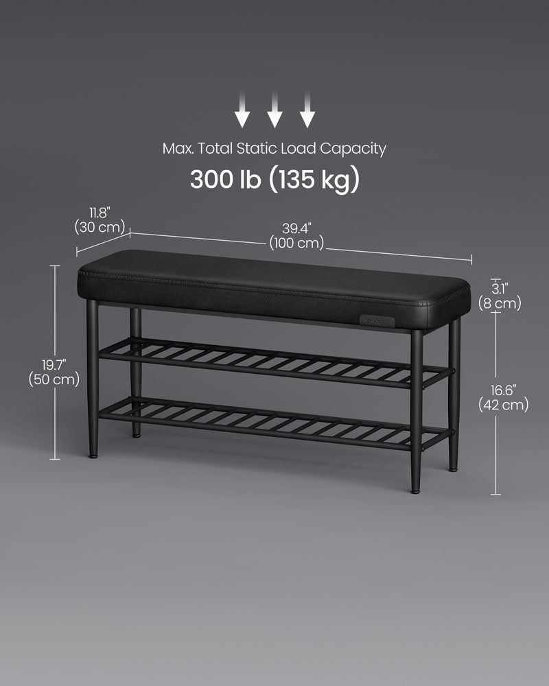 Shoe Bench With Cushion - Metal Shelves - Entryway Storage