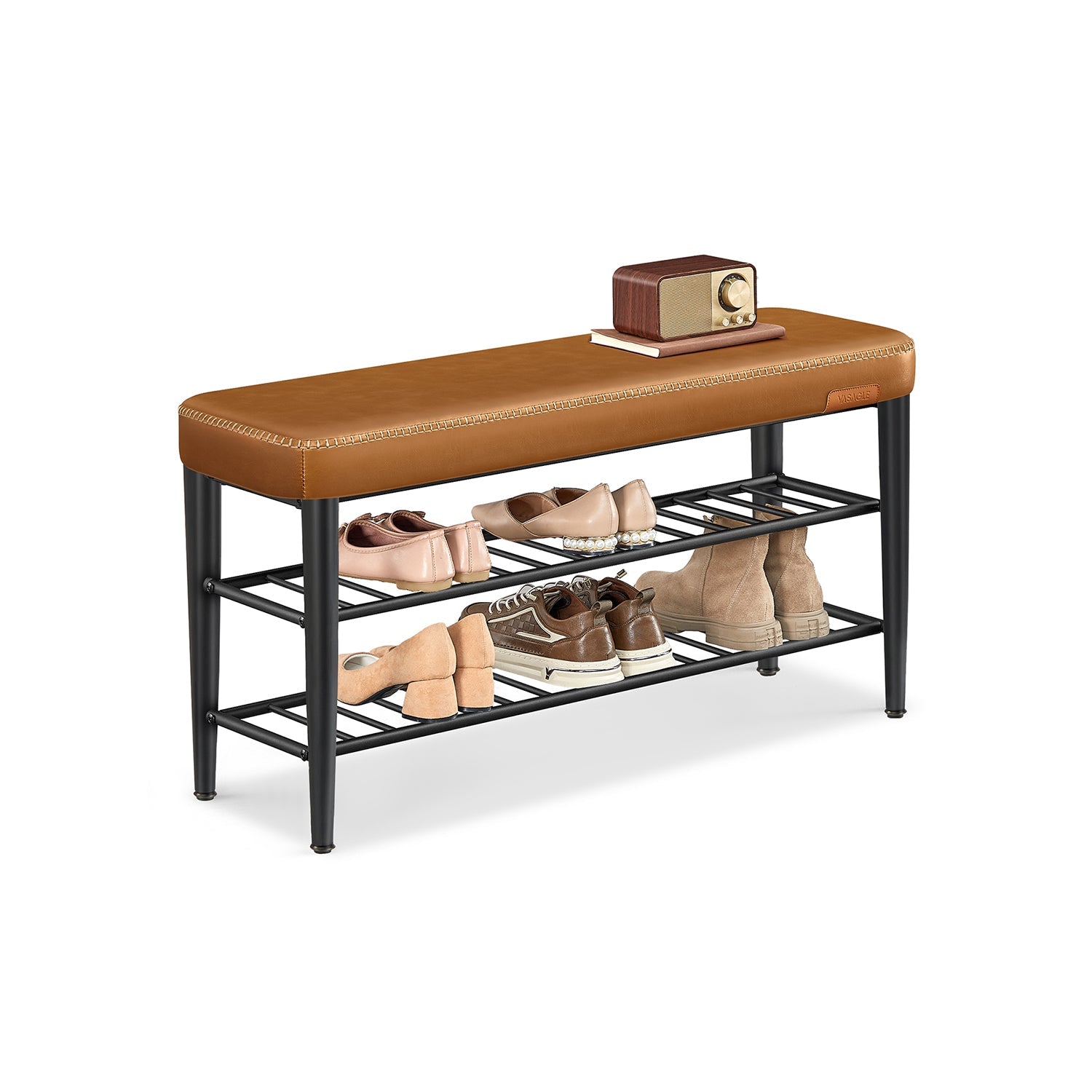 Shoe Bench With Cushion - Metal Shelves - Entryway Storage