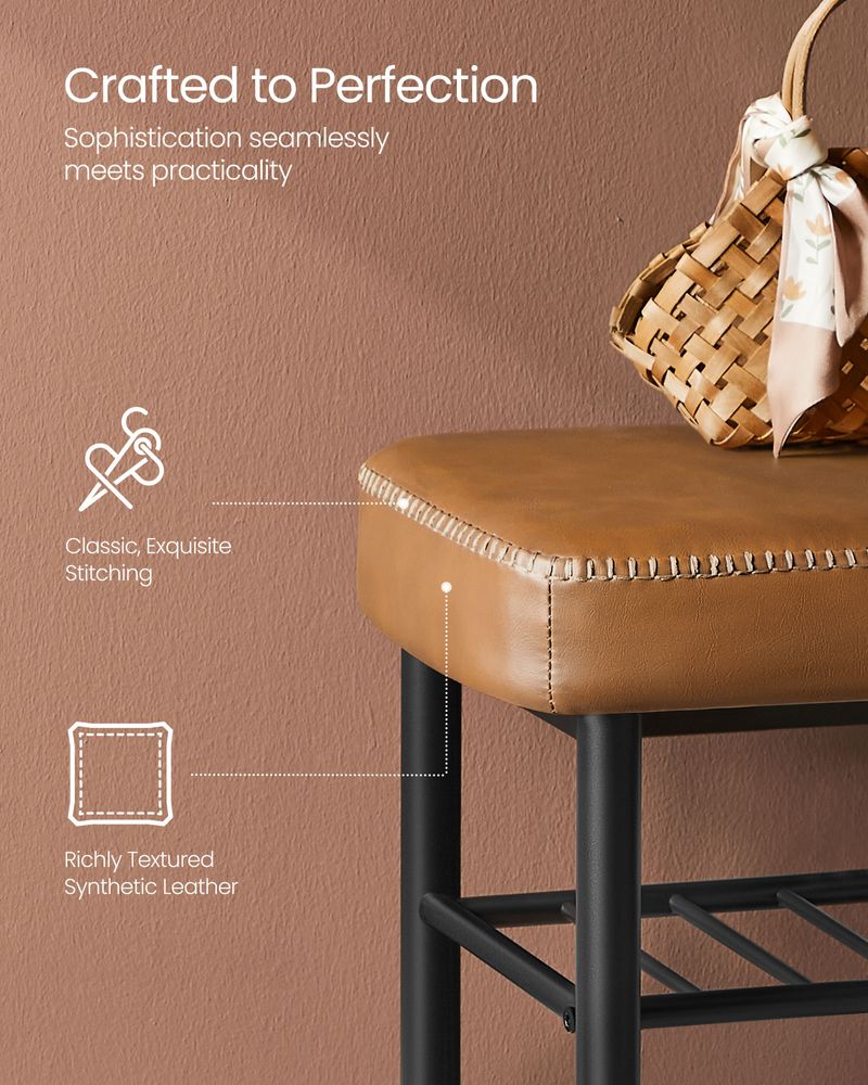 Shoe Bench With Cushion - Metal Shelves - Entryway Storage