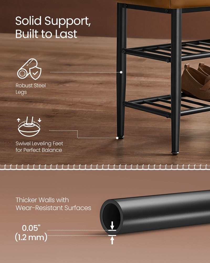 Shoe Bench With Cushion - Metal Shelves - Entryway Storage