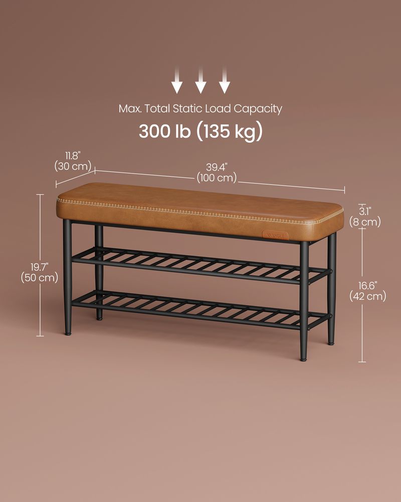 Shoe Bench With Cushion - Metal Shelves - Entryway Storage