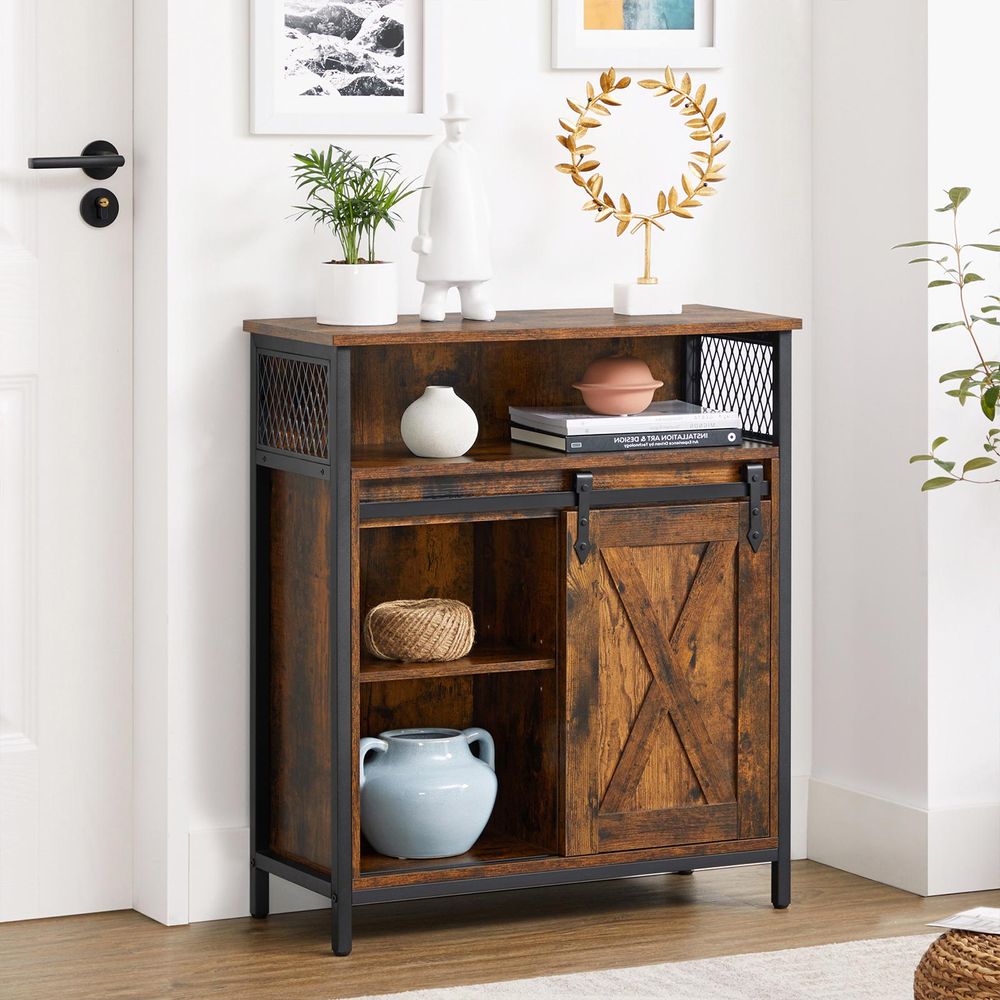 Buffet Cabinet - Sliding Barn Door - Open Compartment Storage