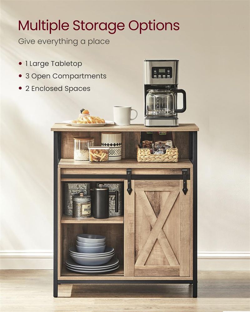 Buffet Cabinet - Sliding Barn Door - Open Compartment Storage