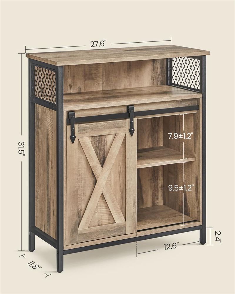 Buffet Cabinet with Sliding Barn Door – Open Storage – Adjustable Shelves