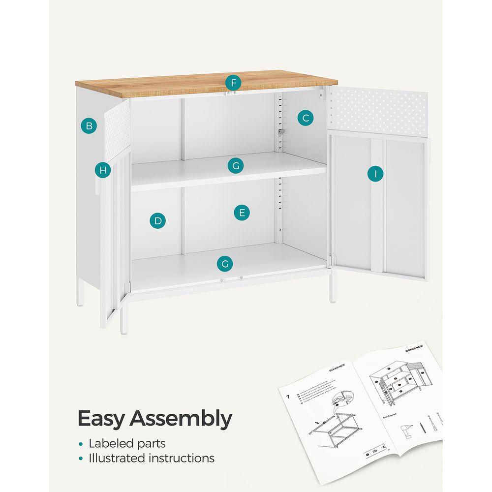 Storage Sideboard Cabinet - Adjustable Shelves - Metal Buffet Table