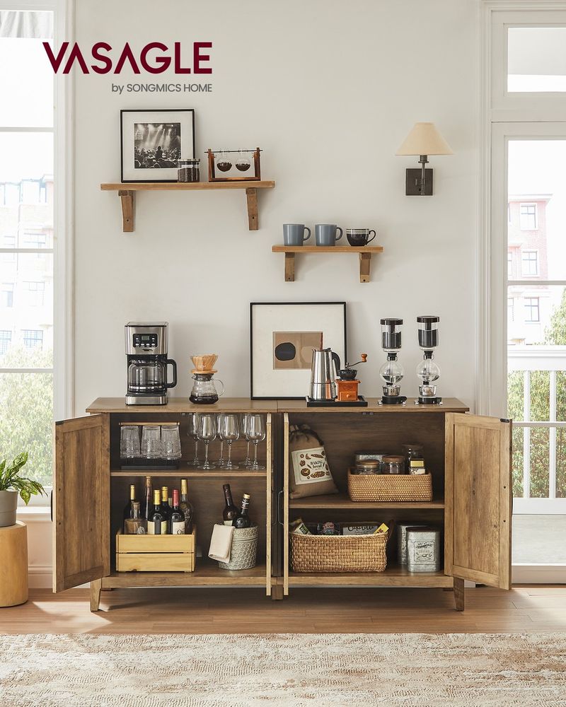 Buffet Storage Cabinet With Adjustable Shelves 4 Door Sideboard
