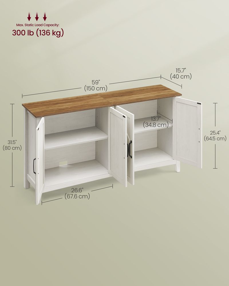 Buffet Storage Cabinet - Farmhouse Style - Adjustable Shelves